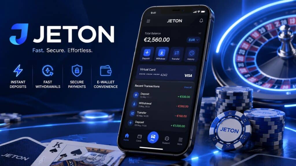 Jeton casino wallet shown on a smartphone with fast deposits, withdrawals and secure payment features for online casinos