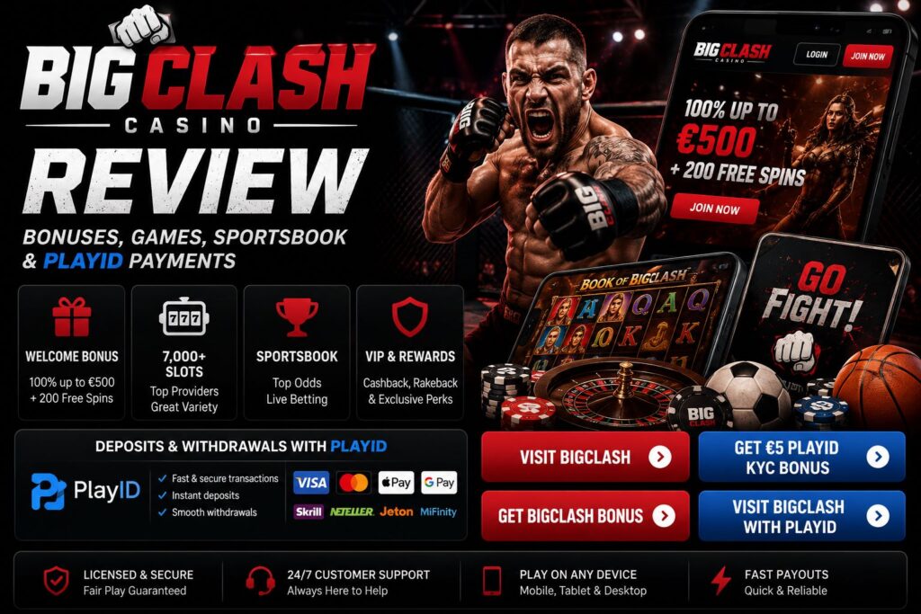 BigClash Casino review with welcome bonus, 7,000+ slots, sportsbook, Go Fight and PlayID payments
