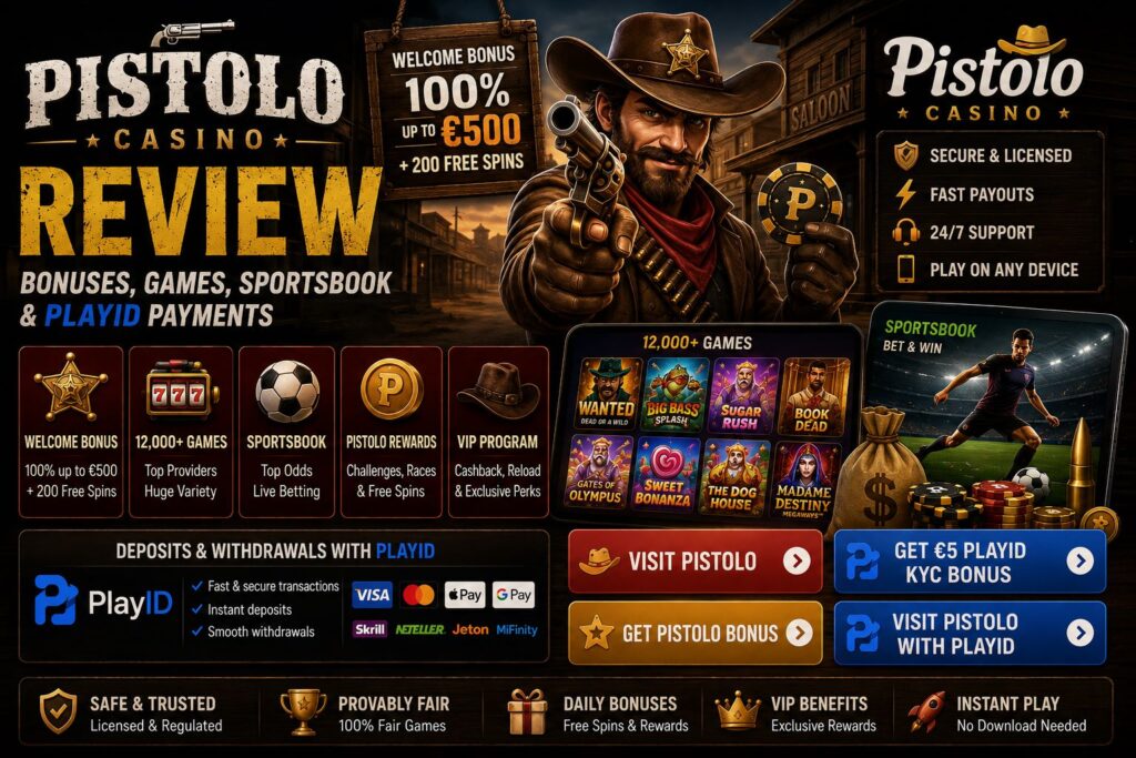 Pistolo Casino review with welcome bonus, 7,000+ slots, sportsbook and PlayID payments