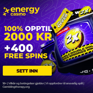 EnergyCasino Norge velkomstbonus – 100 % opptil 2 000 NOK samt opptil 400 gratisspinn og 2x gevinstmultiplikator