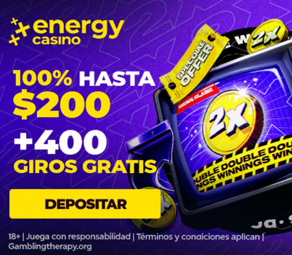 Bono de bienvenida de EnergyCasino Chile – 100% hasta $200, hasta 400 giros gratis y multiplicador de ganancias 2x